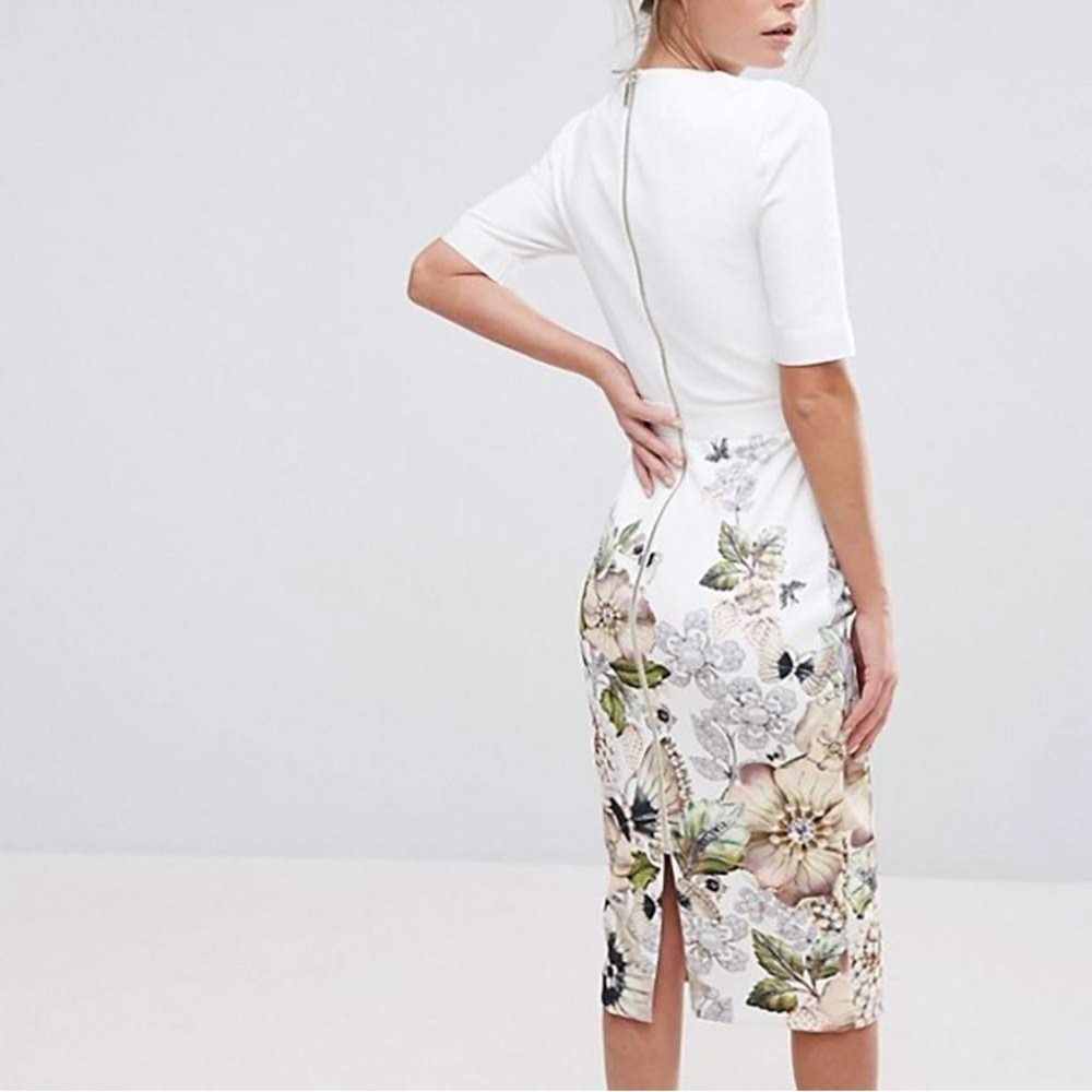 Ted Baker Layli Gem Gardens Ivory Short Sleeve Midi Dress Ted Baker 1/US Small - Picture 3 of 16